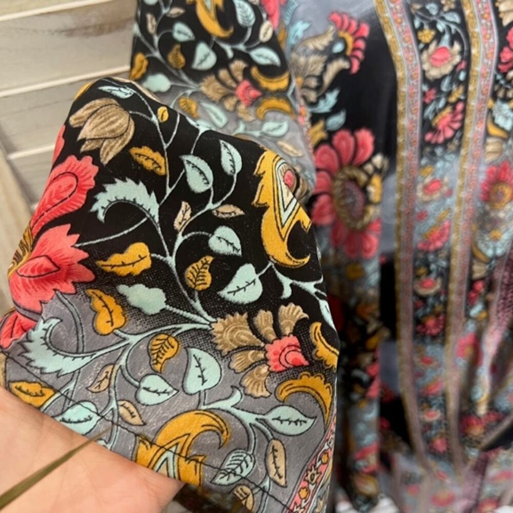 CIENNA Australia Women's XL Floral Boho Kimono Silk Snap Flowy Lightweight Tunic - Picture 10 of 14